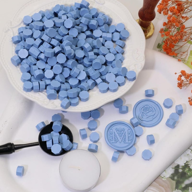 Atopbb 300 Pcs Wax Seal Beads, Sealing Wax Beads, Refilling Octagon Wax Sealing Beads for Wax Stamp Sealing, Perfect for Wedding Invitations, Christmas Cards, Envelopes, Letter Sealing (Dust blue) - Image 5